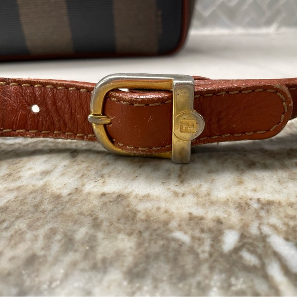 Vintage Fendi Pequin Striped Coated Canvas Crossbody Bag Women’s Brown and black - Picture 4 of 7